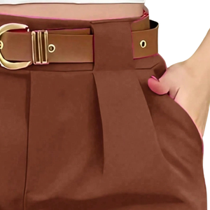 Shorts plissés décontractés taille haute pour femme avec boucles de ceinture et poches, respirants, séchage rapide, élégants pour l'été et le quotidien - Product Image 5