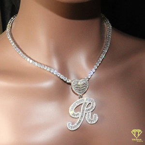 Bling Bubble <b>Initial</b> Pendant <b>Necklace</b> Moissanite Diamond Custom Alphabet Charm Cuban Chain Jewelry - Product Image 2