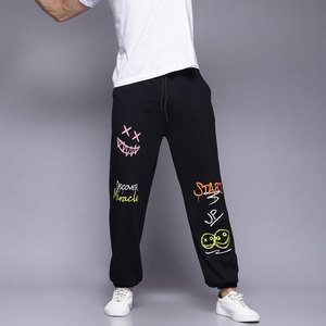 Pantalon de jogging décontracté pour homme en coton noir, taille élastique avec cordon de serrage, style urbain, motif lettres imprimées, collection automne - Product Image 4