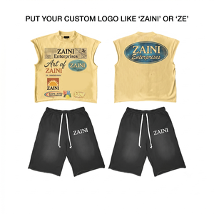 Men Sleeveless Shorts Set Premium Quality 300 GSM Cotton Polyester <b>French</b> Terry Green Breathable Seamless Needle Summer <b>Vintage</b> - Product Image 1