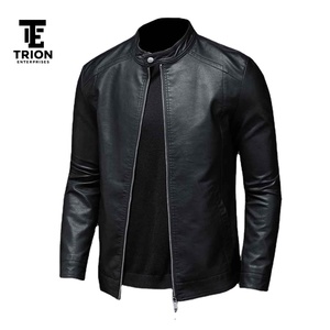 New Arrival High Quality Custom Designed Men's Winter Leather Jacket Fashion Canvas <b>Fabric</b> Stand Collar Front Logo Positioning - Product Image 6