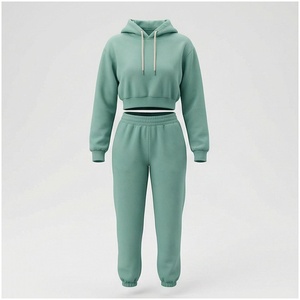 Ensemble sweat-shirt à capuche et pantalon de jogging pour femme, 100% coton, couleur unie, tenue décontractée, manches longues, vêtements d'automne - Product Image 1