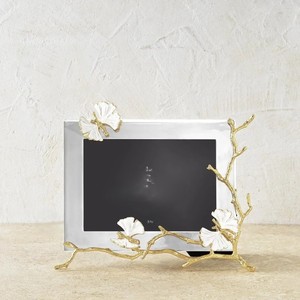 Rectangular Brass Photo <b>Frame</b> <b>With</b> Flower Design Handmade Metal Tabletop Decor Horizontal Orientation - Product Image 6