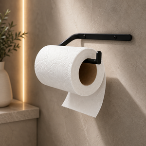 Porte-papier toilette en métal à bords arrondis avec finition noire mate, design mural pour l'organisation moderne de la salle de bain - Product Image 1