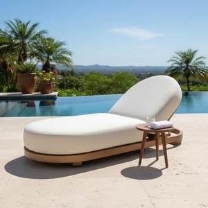 Chaise longue contemporaine en teck avec coussin en mousse à mémoire de forme, lit de repos extérieur pour piscine, dossier solide, inclinable manuellement - Product Image 1