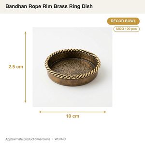 Cuenco Decorativo de Latón Antiguo Hecho a Mano de 10 cm con Borde de Cuerda Trenzada, Plato con Aro de Cuerda Bandhan para Decoración del Hogar, Hoteles y Bodas - Product Image 4