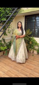 VISHNU K DESIGNS LAHENGA CHOLI DUPATTA, Tela de Seda Chinon con Bordado de Hilo y Lentejuelas, Estilo Vintage, Largo hasta el Suelo, Secado Rápido, para Bodas y Fiestas - Product Image 4