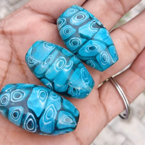 ลูกปัดแก้วมิลเลฟิออรีสีน้ำเงินทำมือ ลายดอกไม้ทรงหลอดยาว สไตล์มูราโน่ สำหรับทำสร้อยข้อมือ สร้อยคอ ขายส่ง - Product Image 3