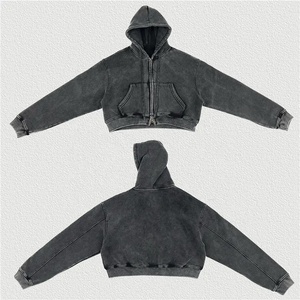Sudadera Corta para Mujer con Logotipo Personalizado, Estilo Desgastado, Color Sólido, Manga Larga, Cierre Frontal con Cremallera, Bolsillo, 100% Algodón Tejido, Ropa Casual de Otoño - Product Image 4
