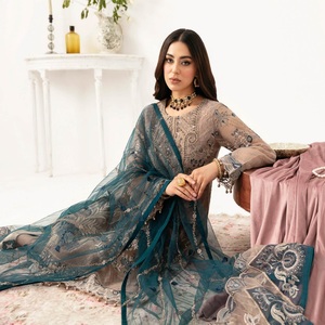 Robes indiennes Anarkali de luxe brodées en organza, longueur ras du sol, pour femmes, en solde, tenues de soirée, vente en gros - Product Image 1