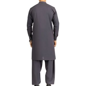 Slate Grey Contemporary Shalwar Kameez Premium Blend Lightweight Easy Care Refined Style <b>Pakistani</b> Men's Shalwar Kameez - Product Image 2