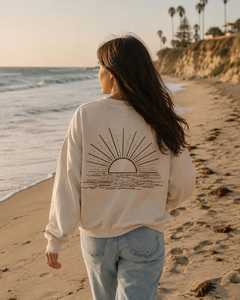 Sudadera con cuello redondo y estampado de atardecer personalizado para mujer, informal, de manga larga, de forro polar suave, ropa de calle para vacaciones en la playa - Product Image 5