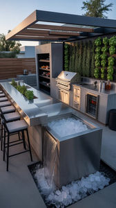 Set Cucina Esterna Moderno in Acciaio, <span class=keywords><strong>Isola</strong></span> BBQ Impermeabile in Acciaio Inox con Bancone <span class=keywords><strong>Bar</strong></span> Integrato per Villa e Giardino - Product Image 3