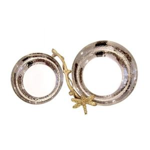 Bol en laiton et acier inoxydable, forme ronde, brillant, poli, martelé, moderne, de qualité supérieure, à deux compartiments - Product Image 1