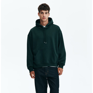 Sweat-shirt à capuche oversize pour homme, couleur unie, en molleton, coupe classique, avec poche, décontracté, pour l'automne, vert foncé, en coton tricoté - Product Image 1