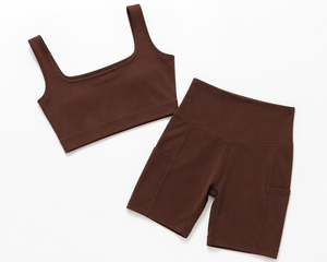 Conjunto de yoga para mujer con cuello cuadrado, shorts de ciclista de cintura alta, ropa deportiva para fitness y gimnasio - Product Image 2