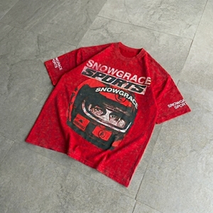 Camiseta Roja Extra Grande para Hombre Snowgrace Sports con Estampado de Casco, Estilo Urbano, Manga Corta, Cuello Redondo, Jersey de Algodón - Product Image 5