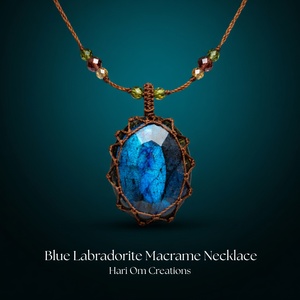 Collar Colgante de Macramé Azul Hecho a Mano con Cristal Curativo, Chapado en Platino, Estilo Boho, Cordón Ajustable, Regalo para Mujer - Product Image 3