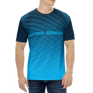 Camiseta de Manga Corta para Hombre, Sublimada, con Patrón Geométrico, Secado Rápido, Cuello Redondo, Diseño Deportivo, Corte Ajustado, Degradado Azul - Product Image 4