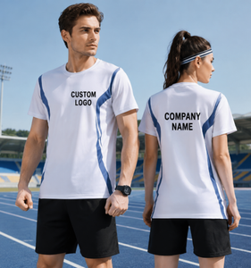 Camiseta Deportiva Unisex Jaffico International, Blanca con Rayas Azules, Secado Rápido, Ligera, Cuello Redondo, Manga Corta, Verano - Product Image 1