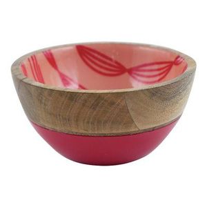 Tazón de madera de mango hecho a mano con diseño floral bohemio y acabado en esmalte de color para servir comida y decorar fiestas. - Product Image 4