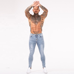 Jeans classiques bleus Super Fly en tissu, réparés et déchirés, pour hommes, coupe skinny, effet usé - Product Image 4