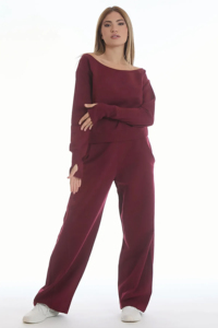 Conjunto Deportivo de Invierno para Mujer, 2 Piezas, con Capucha, Diseño Personalizado, Color Borgoña, 100% Algodón de Primera Calidad, Ecológico - Product Image 3