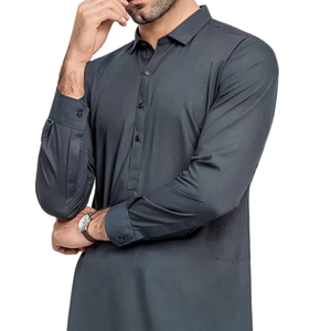 2026 New Arrival Sleek Deep Blue Traditional <b>Mens</b> Shalwar Kameez With Modern Collar And Long Sleeves Versatile Desi Outfit - Product Image 1