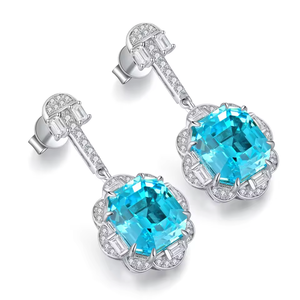 Pendientes de diamantes de moda con detalles de zafiro azul, aretes de lujo para mujer, joyería de boda - Product Image 3