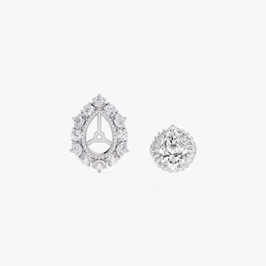 Clous d'oreilles tendance pour femme en or blanc 14K avec diamants de laboratoire poire et ronds 3CTW et halo, certifiés IGI, pour l'exportation en gros - Product Image 1