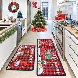 Set di Tappetini da Cucina Natalizi con Design 'Buon Natale' e Camion con Gnomo, Rosso e Nero a Quadretti Buffalo Plaid, Decorazione per Cucina - Product Image 2