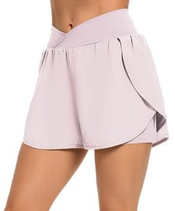 Jupe-short drapée taille haute pour femme, couleur unie, short sportif en tricot à séchage rapide avec ceinture élastique, violet clair - Product Image 1