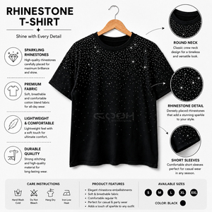 T-shirt à manches courtes pour homme Cosh International, imprimé à pois avec strass noirs, coupe classique, style streetwear, col rond, jersey en coton, hip-hop - Product Image 6