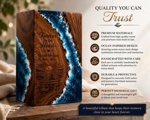 Personalized American Style Ocean Wave Resin Wooden Cremation Urn Eco-Friendly Durable <b>Memorial</b> <b>Box</b> Forever in Our Hearts - Product Image 3