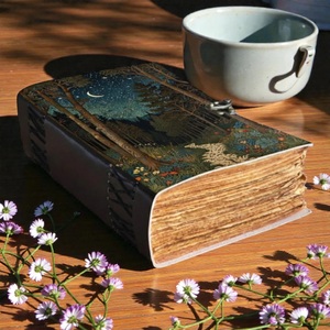Diario Grimoire de Cuero Vintage de 400 Páginas con Encuadernación Cosida Herb Heritage, Cuaderno de Dibujo en Blanco con Diseño de Bosque Celestial, Cielo Nocturno y Acuarelas - Product Image 5