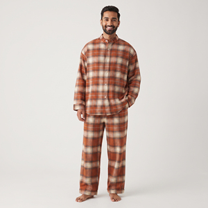 Pijama de franela para hombre, 100% algodón, franela suave de primera calidad, pijama de invierno, ropa de dormir de dos piezas, traje para estar en casa - Product Image 1