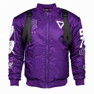 Men's Bomber <b>Jacket</b> with Geometric Print and <b>Patch</b> Designs Streetwear Zipper Closure Stand Collar Autumn Wear - Product Image 3