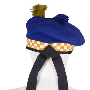 หมวกทรงบัลมอรัลขนสัตว์แท้สีน้ำเงินทอง  แบบสก็อตติชคิลท์  ประดับพู่ขนนก  รับทำโลโก้ตามสั่ง  OEM ODM - Product Image 3