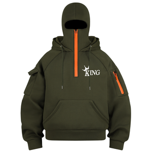 Custom Streetwear Solid Hooded Polyester/Cotton Casual Heavyweight Fleece Thermal <b>Lined</b> Autumn Washed Zipper-Up <b>Coat</b> Arm Sleeve - Product Image 2