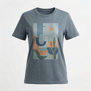 T-shirt col rond pour femme, haut décontracté confortable à manches courtes, personnalisable avec impression ou couleur unie - Product Image 1