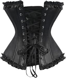 Corset Bustier Gainant en Cuir Véritable pour Femme, Sans Bretelles, à Crochets et Œillets, avec Volants, pour Affiner la Taille - Product Image 5