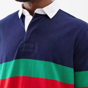 เสื้อโปโลรักบี้ทรงเข้ารูปสำหรับผู้ชายรุ่นใหม่ล่าสุด ปี 2026 คอปกและปลายแขนเสื้อแบบตัดกัน ดีไซน์โดดเด่น ผลิตจากผ้าฝ้ายยืดคุณภาพสูง โรงงาน ODM - Product Image 6