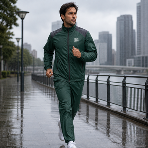 Chándal Deportivo para Hombre, Color Verde Oscuro, Chaqueta con Cierre Completo, Bolsillos Laterales, Pantalones con Cordón, Diseño Deportivo Ligero, Resistente al Viento, de Poliéster - Product Image 6