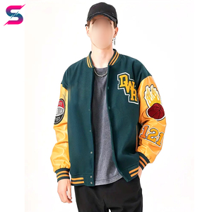 Plus Size Men Literary Artistic Letters Embroidery Color Block Coat Outdoor Sports Windbreaker College Baseball Letterman Jacket - Product Image 3