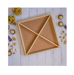 Plateau décoratif rectangulaire en bois avec six compartiments pour fruits secs, organisateur de rangement multifonctionnel - Product Image 3