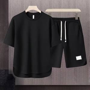 Ensemble deux pièces décontracté d'été pour homme, style japonais, couleur unie, grandes tailles, 5 couleurs, t-shirt et short, fabrication OEM directe usine - Product Image 2