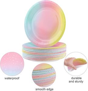 Rainbow Disposable Paper Plates Heavy Duty Round Dessert Plates for Birthday <b>Party</b> Wedding Dinner <b>Table</b> <b>Party</b> Decorations - Product Image 3