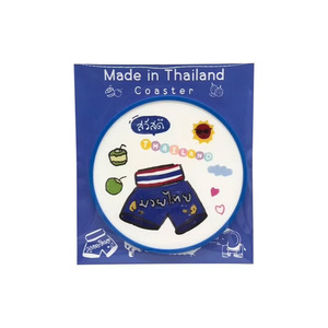 Posavasos de PVC Suave Hecho en Tailandia, 10x10 cm, Recuerdo Tailandés con Diseños de Elefantes, Tuk Tuk y Muay Thai - Product Image 1