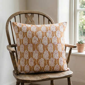 Mustard Decorative Hand Block Print <b>Cushion</b> Cover Ogee Pattern Throw <b>Pillow</b> Global Style Living Room Decor - Product Image 1