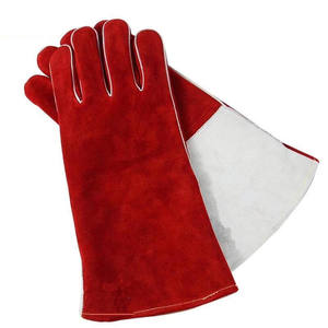 Guantes de Cuero Rojo para Soldadura TIG/MIG, Refuerzo en la Palma Gris, Protección Contra Cortes y Salpicaduras de Metal Fundido, Seguridad Laboral - Product Image 2
